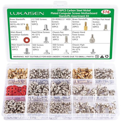 516Pcs Computer Screws Kit, M3 6-32 Motherboard Standoffs for SSD - color: 516 Pcs Silver PC Screw