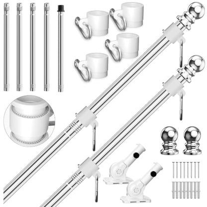 ZHULI 6 FT Flag Pole Kit 2 Pack, Flag Pole for Outside House with 180° Multi-Position Bracket, Rustproof Stainless Steel Flagpole with Tangle Free Spinning Flag Rings, for Outdoor Porch Residential - size: 6 FT - Sliver 2 Pack