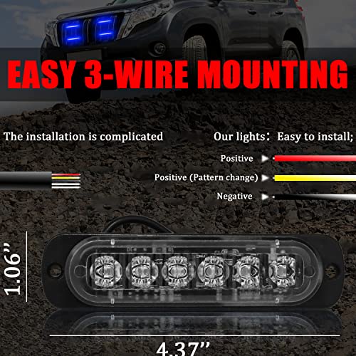 6LED Car Truck Emergency Beacon Warning Hazard Flash Strobe Light Blue/Blue 4-pack - color: Blue Blue