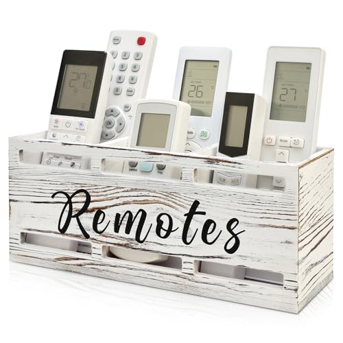 Rustic White Wooden Remote Control Holder for Wall Mount Table TV Organizer - color: Rustic White, size: 3 Slot