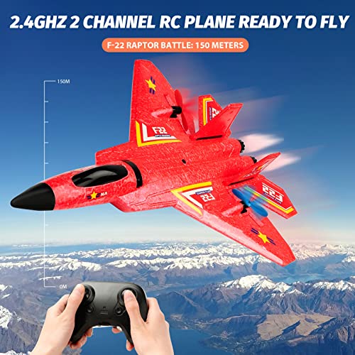 F22 RC Fighter Plane,2.4GHz 2CH RTF RC Plane for Beginner Kids - color: Red F-22 Raptor