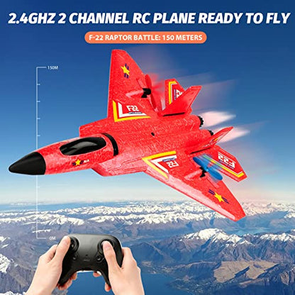 F22 RC Fighter Plane,2.4GHz 2CH RTF RC Plane for Beginner Kids - color: Red F-22 Raptor
