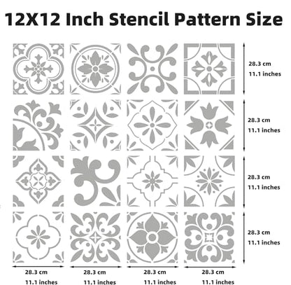 16 Pack Spanish Tile Stencils for Painting Floors & Walls - 12x12 - size: 12 X 12 Inch
