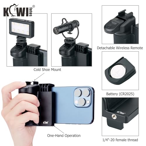 KIWIFOTOS Phone Camera Grip with Remote Shutter Cold Shoe Mount - color: Phone Camera Grip