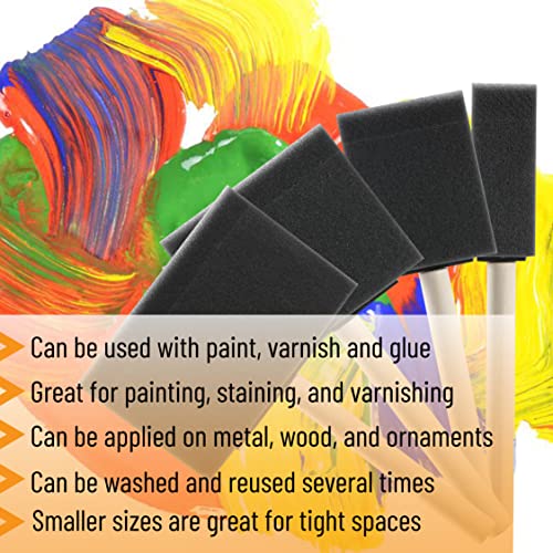 Bates- Foam Paint Brushes, 1”, 2”, 3" & 4”, 20 Pack, Wooden Handle - color: Black, size: 1”, 2”, 3" & 4”, 20 Pack