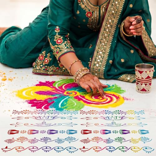Eaasty 6 Sets 12'' Diwali Rangoli Stencils Wooden DIY Sand Art Set