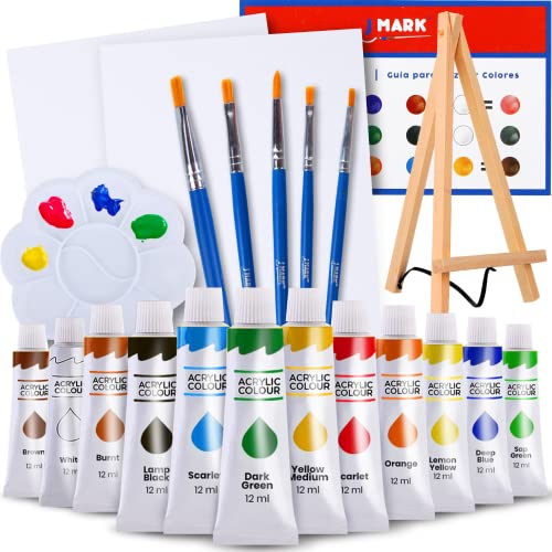 J MARK Painting Set, Canvas and Paint Set - Paint Kits for Adults with Canvas, 8 x 10 in. Canvases, Brushes, Palette and More - color: 22 Pcs