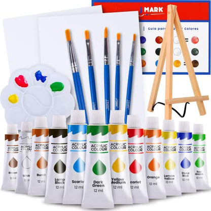 J MARK Painting Set, Canvas and Paint Set - Paint Kits for Adults with Canvas, 8 x 10 in. Canvases, Brushes, Palette and More - color: 22 Pcs