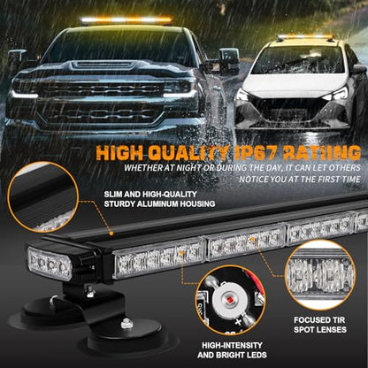 XRIDONSEN 28.4" 80 LED Roof Strobe Light Bar Amber White Emergency Lights - color: Amber/White