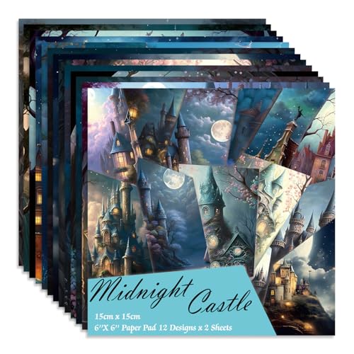 6x6" Cardstock Single Sided Scrapbooking,Craft Decorative Scrap Book Paper - color: 24sheets-Midnight Castle