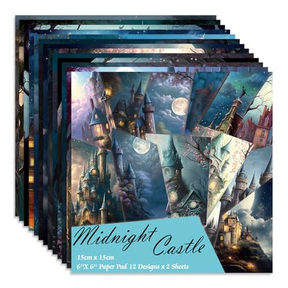 6x6" Cardstock Single Sided Scrapbooking,Craft Decorative Scrap Book Paper - color: 24sheets-Midnight Castle