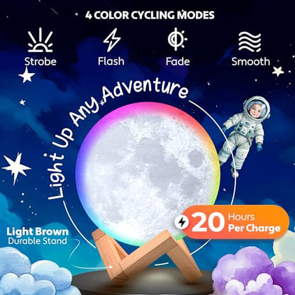 Mind-Glowing 3D Moon Lamp, 16 Colors, Touch/Remote Control (4.7 inch) - color: Moon, size: 4.7 Inch