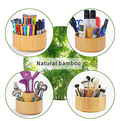 Utoplike Bamboo Rotating Art Supply Desk Organizer, Pencil Holder Desktop - size: Medium