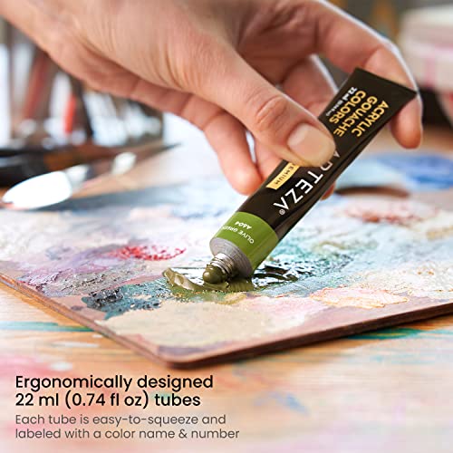 ARTEZA Acrylic Gouache Paint Set, 36 Colors, 22 ml Tubes, Opaque Matte
