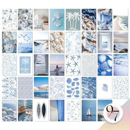 97 Decor Coastal Wall Art, 40Pcs 4x6 Ocean Posters and Beach Prints - color: Blue White