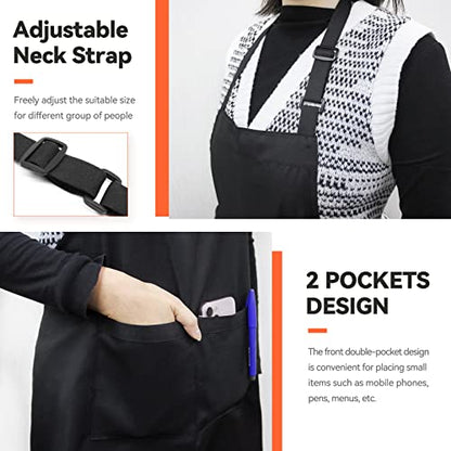 NLUS 2 Pack Kitchen Cooking Aprons, Adjustable Bib Soft Chef Apron with 2 Pockets for Men Women (Black,2) - color: Black-2