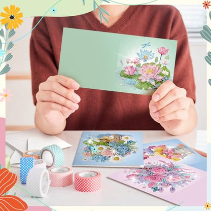 Saillong 12 Pack Flower Diamond Painting Greeting Cards with Envelopes - color: Flower