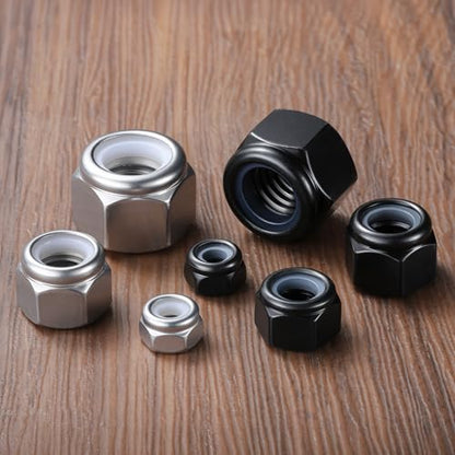 100Pcs M5-0.8 Lock Nuts, Nylon Insert Locknuts 304 Stainless Steel A2-70 Black Zinc Plated Self-Locking Nuts, Coarse Thread Hex Nylock Nut - size: M5-0.8