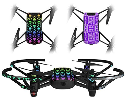 Skin Decal Wrap 2 Pack Compatible with DJI Ryze Tello Skull and Crossbones Rainbow Drone NOT Included