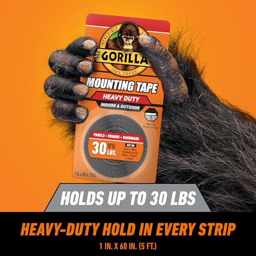 GORILLA Heavy Duty Double Sided Mounting Tape, 1" x 60", Black, 2-Pack - style: 2 - Pack
