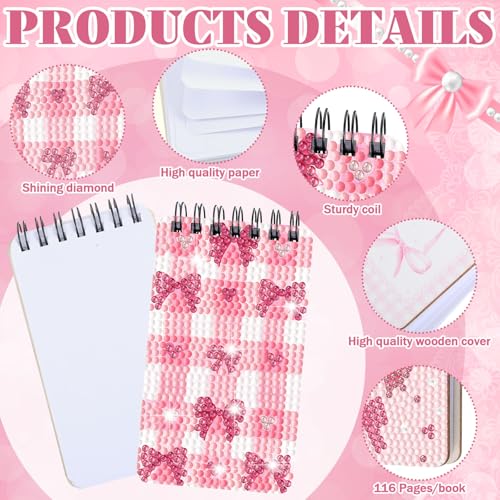 Fuyoooo 12 Pcs Pink Bow Diamond Art Notebook for Adults, 4.72 x 2.83 Inch - style: Pink Bow