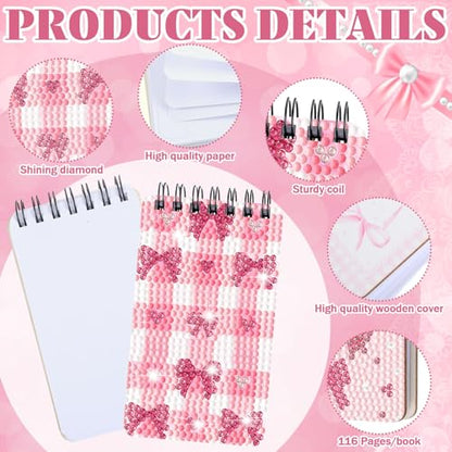 Fuyoooo 12 Pcs Pink Bow Diamond Art Notebook for Adults, 4.72 x 2.83 Inch - style: Pink Bow