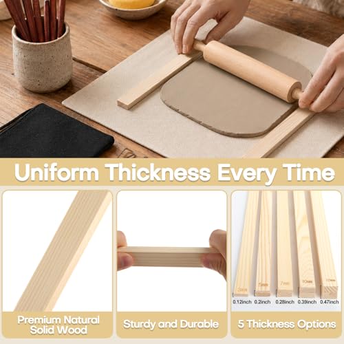 34Pcs Clay Sculpting Tools Include Clay Pottery Carving Tool Wood Rolling Pin Portable Wedging Board Linen Tablecloth 5 Size Teaching Rolling Mud Stick Guide for Crafts Arts Ceramics Pottery Tools
