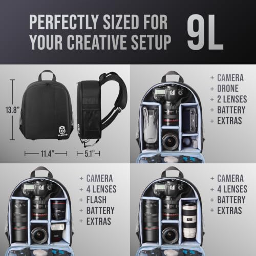 9L Camera Backpack for DSLR & Mirrorless Cameras, Laptop & Tripod