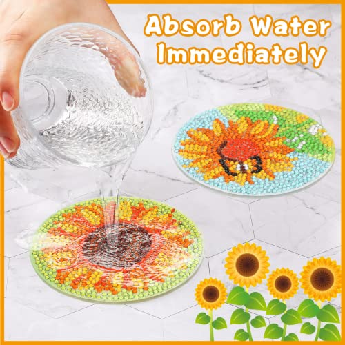 UPINS 8Pcs Sunflower Diamond Art Painting Coasters for Drinks - color: Sunflower Yellow