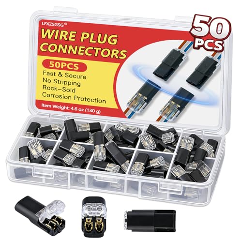 50Pcs Standard Quick Connect Wire Connectors – No Stripping Double Wire Plug in Connector, Flame Retardant Lock Strip Connector for LED Strip Lights, DIY, Low-Voltage & Model Kit, 18-22AWG - size: Standard/50 pcs(18-22AWG)