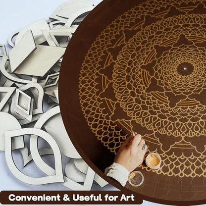 DAFENCHI 28 Pcs Wooden Mandala Painting Stencils, Dot Drawing Tools for Mandala Patterns, Drawing Stencils for Wood & Flat Surfaces, Portable Art Drawing Kit Painting Template (Shape 3) - color: Shape 3