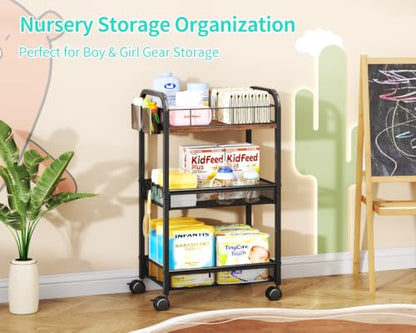 HapiRm 3 Tier Metal Rolling Cart- Utility Storage Cart with Locking Wheels - size: 3-tier