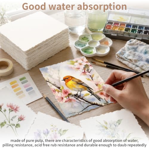 200 Sheets White Watercolor Paper 4x6 Inch Cotton Handmade Deckled Edge - color: White, size: 4x6in