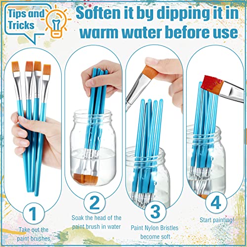 Zonon 30Pcs Paint Brush Bulk Small Flat Tip Acrylic Oil Brush, 1/2'', Blue - size: 1/2''
