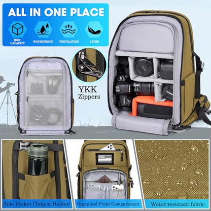 SDYSM Waterproof Camera Backpack 15.6 Inch,Camera Bags for Photographers - color: Brown