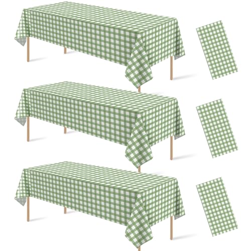 3 Pcs Sage Green Gingham Tablecloths, Checkered Table Covers 54 x 108 Inch - color: Sage Green