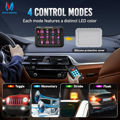 MICTUNING P1Y 12 Gang Switch Panel, Remote and APP Control, Up to 230FT - size: RGB 12 Gang(APP+Remote Control)