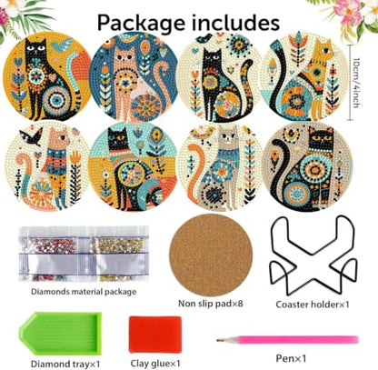 8 Pack Diamond Art Coasters Kit for Adults, Cat Diamond Painting Coasters - color: Cat Coasters-a
