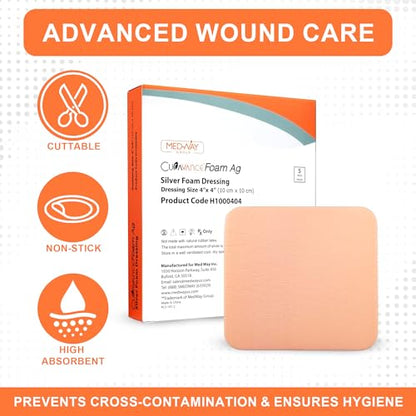 MedVance Silver Foam Sterile Highly Absorbent Dressing, 4"x4", Box of 5 - size: 4"x4" Silver 5 Pack