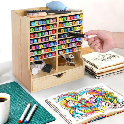 Dicunoy Pen Organizer for Desk, Marker Storage Rack, 17 Slots for 98 Pens