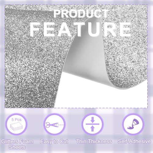 uxcell Foam Sheets 5Pcs 8x12Inch EVA Self-Adhesive Sparkle Silver Glitters - color: Silver