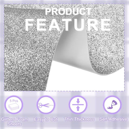 uxcell Foam Sheets 5Pcs 8x12Inch EVA Self-Adhesive Sparkle Silver Glitters - color: Silver