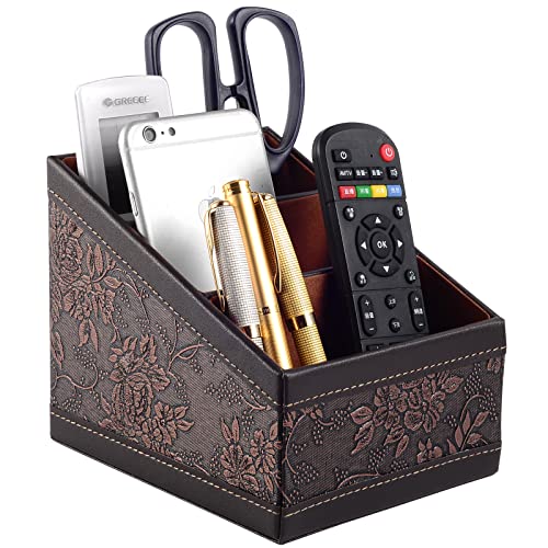 PU Leather TV Remote Control Holder with 3 Compartments,Nightstand Caddy Organizer,Storage Rack,Storage Box,Media Accessory Storage,Desk Organizers (Brown (Retro)) - color: Brown (Retro)