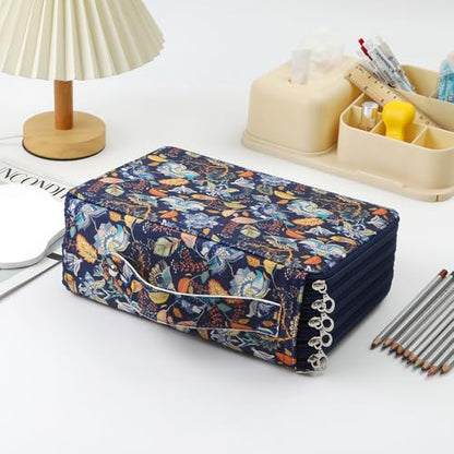 Canvas 250 Slots Pencil Case 5-Layer Zipped Holder w/Handle - color: Retro, size: 250