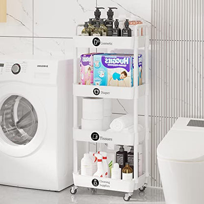 4 Tier Rolling Cart with Wheels, Utility Storage Carts,White - color: White, size: 4-Tier