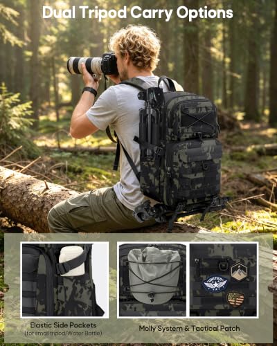 RAINSMORE Camera Backpack, DSLR/SLR/Mirrorless Tactical Camera Bag Cases - color: Camouflage Green
