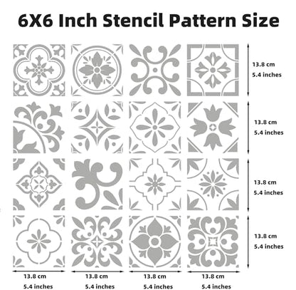 16 Pack Talavera Spanish Tile Stencils for Painting Floors & Walls - 6x6 - size: 6 X 6 Inch