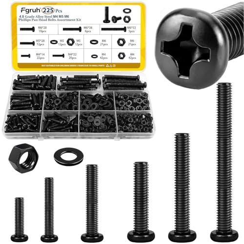 225pcs M4M5M6 Pan Head Machine Screw Assortment Kit,14/22/28/38/53 mm - size: B M4M5M6 225pcs