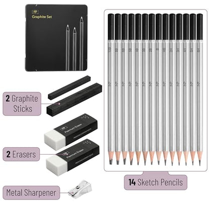 Mr. Pen- Drawing Sketching Pencil Set, 19 pcs, Graphite Pencils (10B-6H) - size: 19 Count