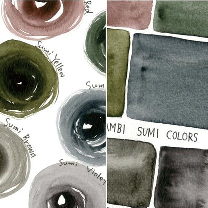 Kuretake Gansai Tambi SUMI COLORS, 6 colors set, Made in Japan - style: Sumi